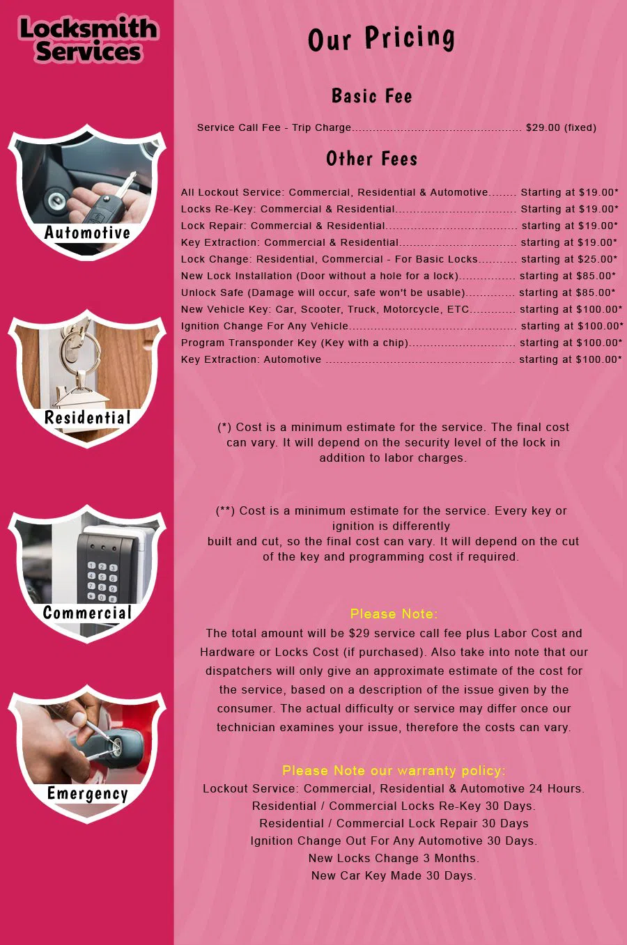 Pitman NJ Locksmith Store Pitman, NJ 856-494-8030 - price-list-c-18